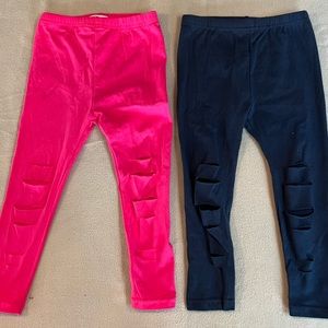 2pcs/set Toddler Girl Leggings w/ Fashion Slashing Marks, Pink & Blue, Size 2T